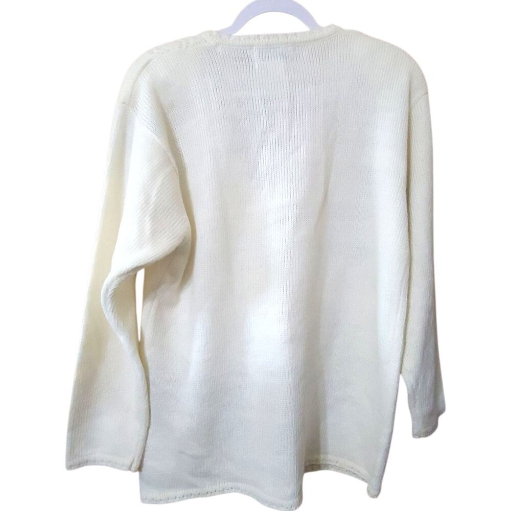 Vtg Jantzen Classics Ivory Floral Hand Embroidered Sweater M V-Neck Grandma - Picture 4 of 11